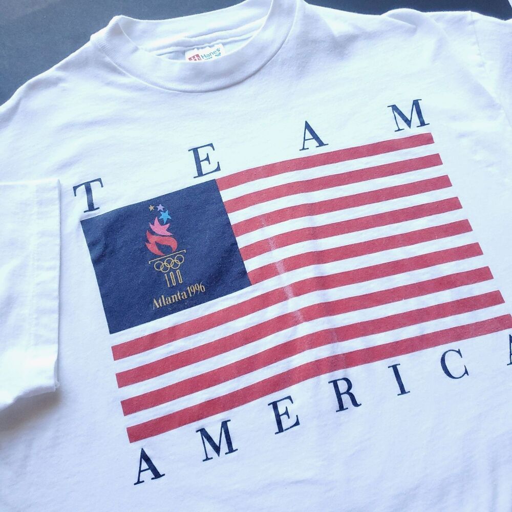 Vintage 1996 Olympics Shirt Mens XL Atlanta 90s American Flag Georgia USA Sports